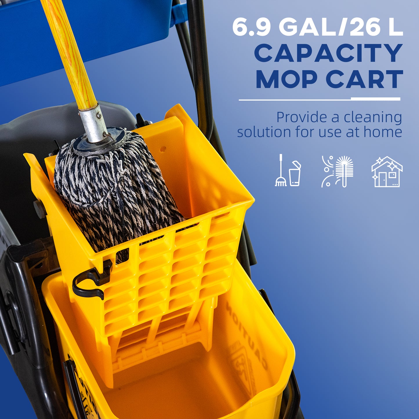 Industrial Mop Water Bucket with Wringer and Mobility Casters - Large Capacity