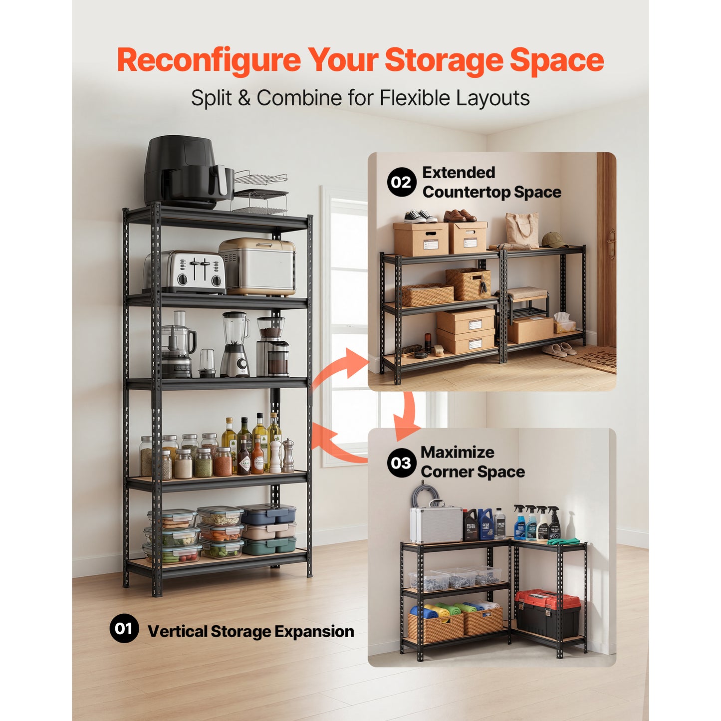 Heavy Duty Garage Storage Shelves - 5-Tier Adjustable Metal Utility Rack - 3000 lbs Capacity