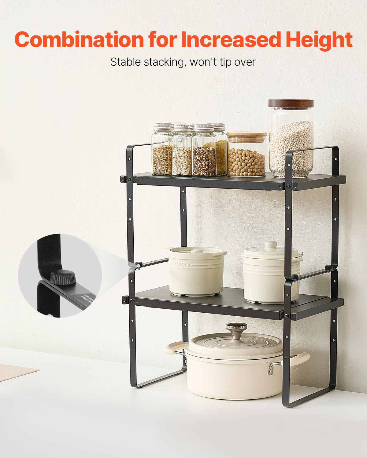 2-Tier Adjustable Kitchen Storage Organizer Shelf - Black