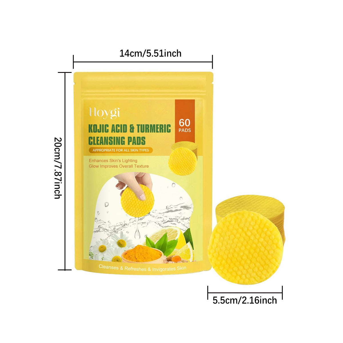 Turmeric & Kojic Acid Face Cleansing Pads, 60 Count