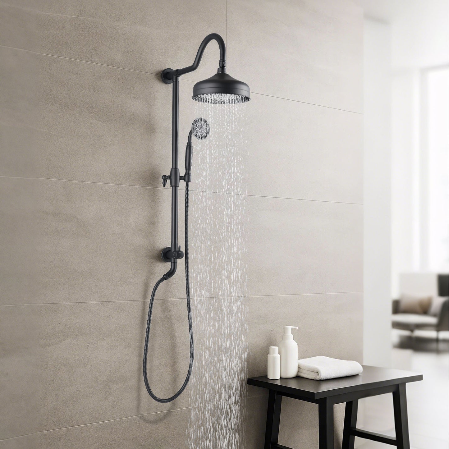 8-Inch Rain Shower Combo System with Hand Shower - Matte Black