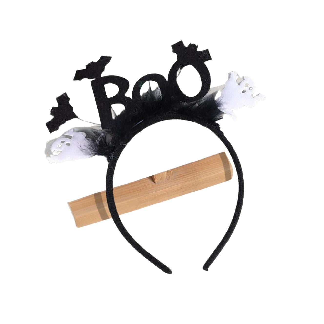 Dark Style Ghost Bat Headband with Feather and Bat Flower Design - Unisex Hair Accessory