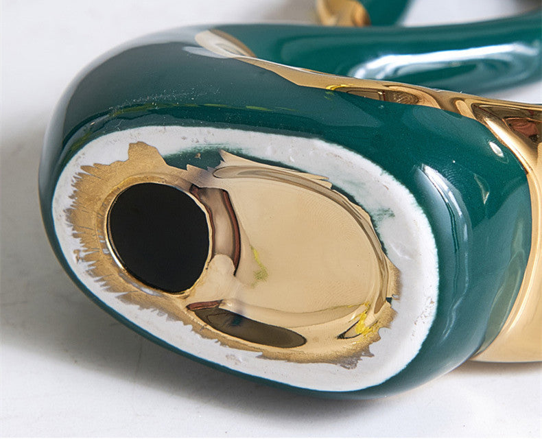 Ceramic Swan Decorations for Home & Office - Blue & Green Ornaments