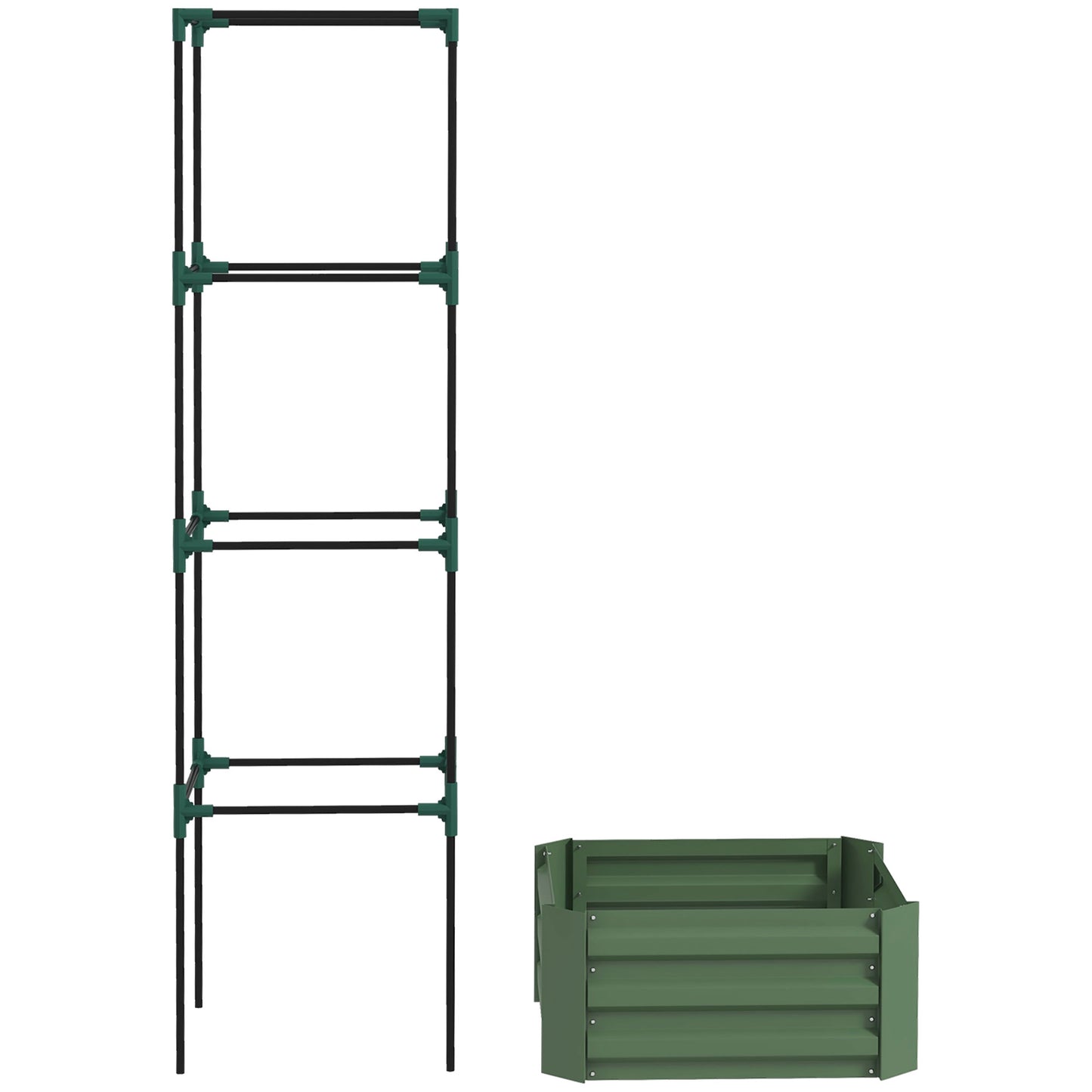 Galvanized Raised Garden Bed with Tomato Cage - 24x24x73.5 Inches, Green