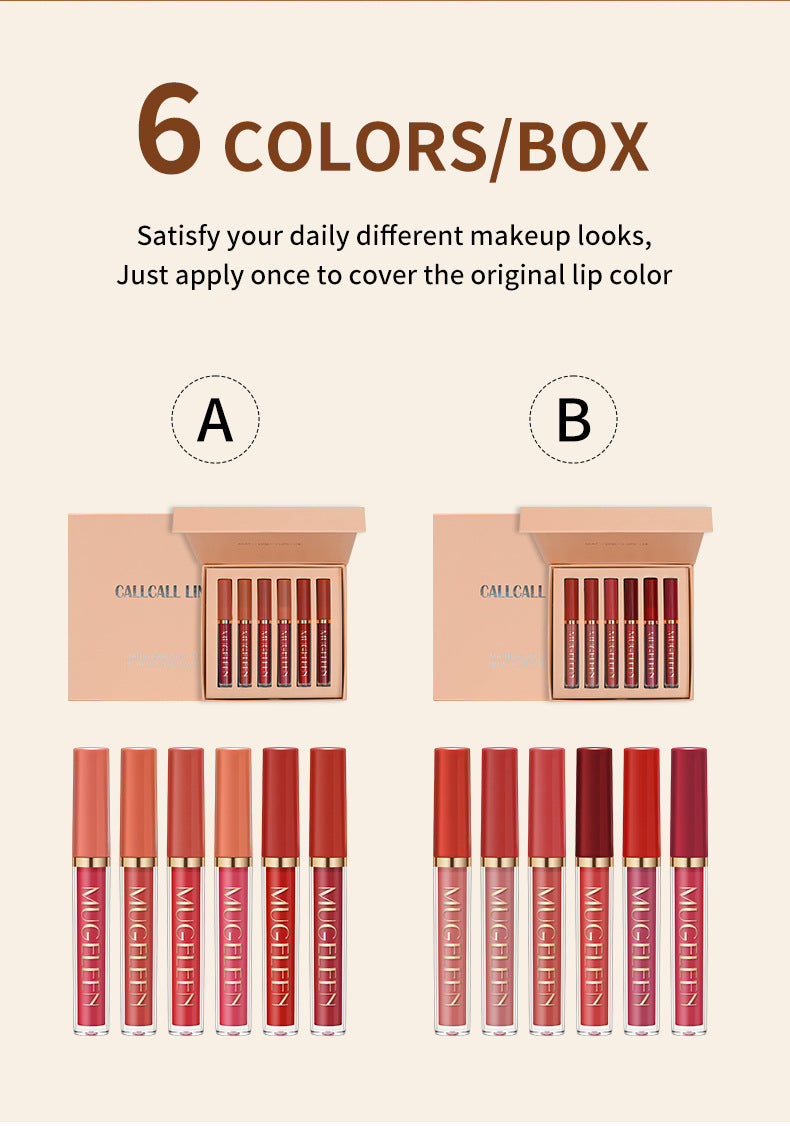 6-Piece Velvet Matte Liquid Lipstick Set - Long-Lasting Waterproof Lip Color