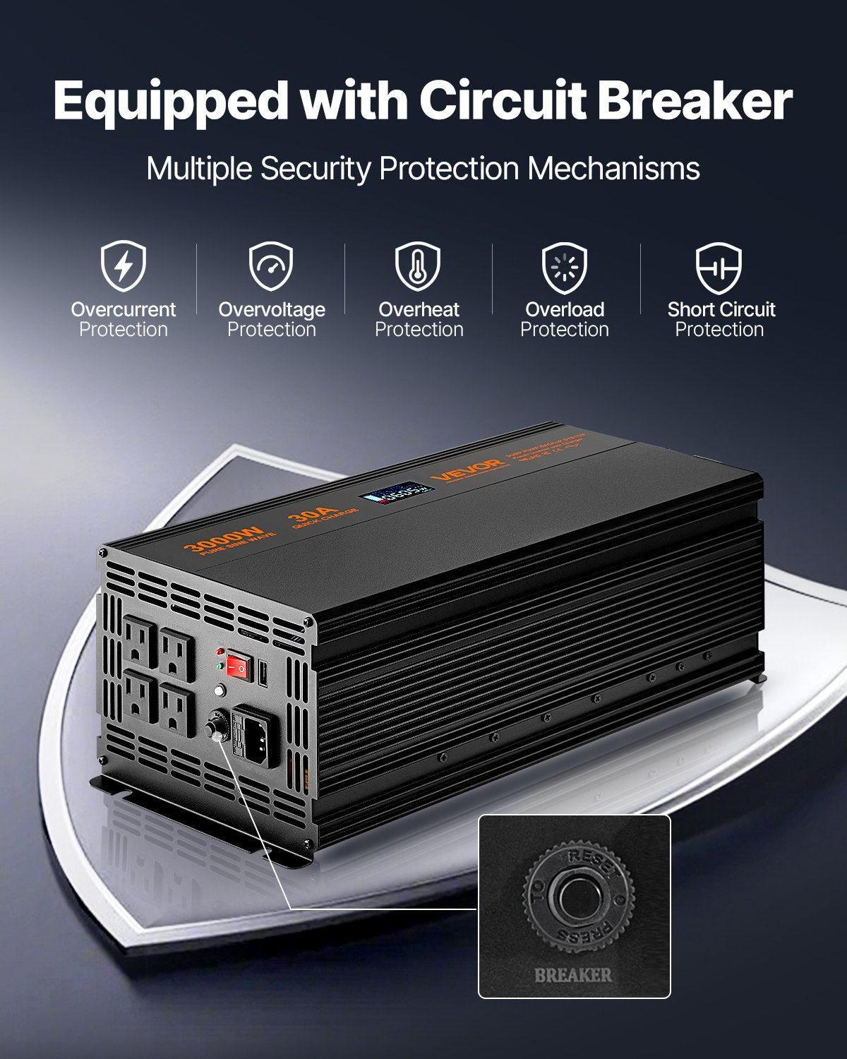 3000W Battery Backup Inverter for Sump Pumps with LCD Display - Black