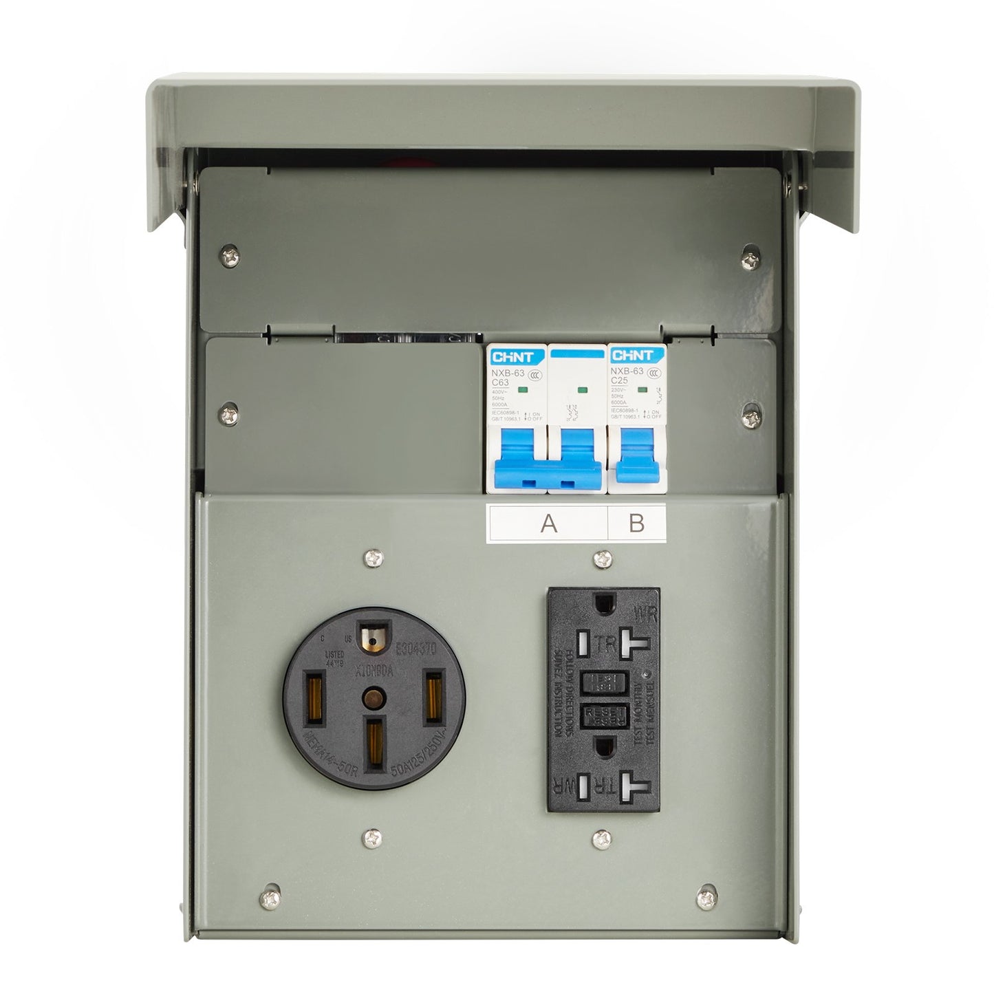 Temporary Power Outlet Panel for RV 20 50 Amp Electrical Box Grey