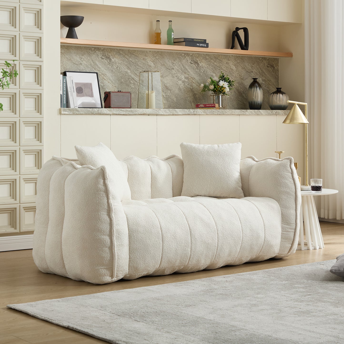 Comfortable Beanbag Chair for Two - Beige Chenille Sofa