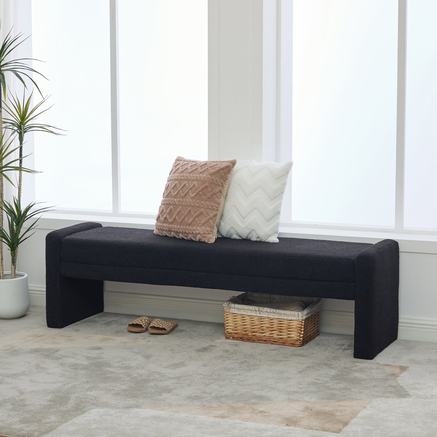 66.9" Modern Upholstered Boucle Bench - Black Accent Furniture