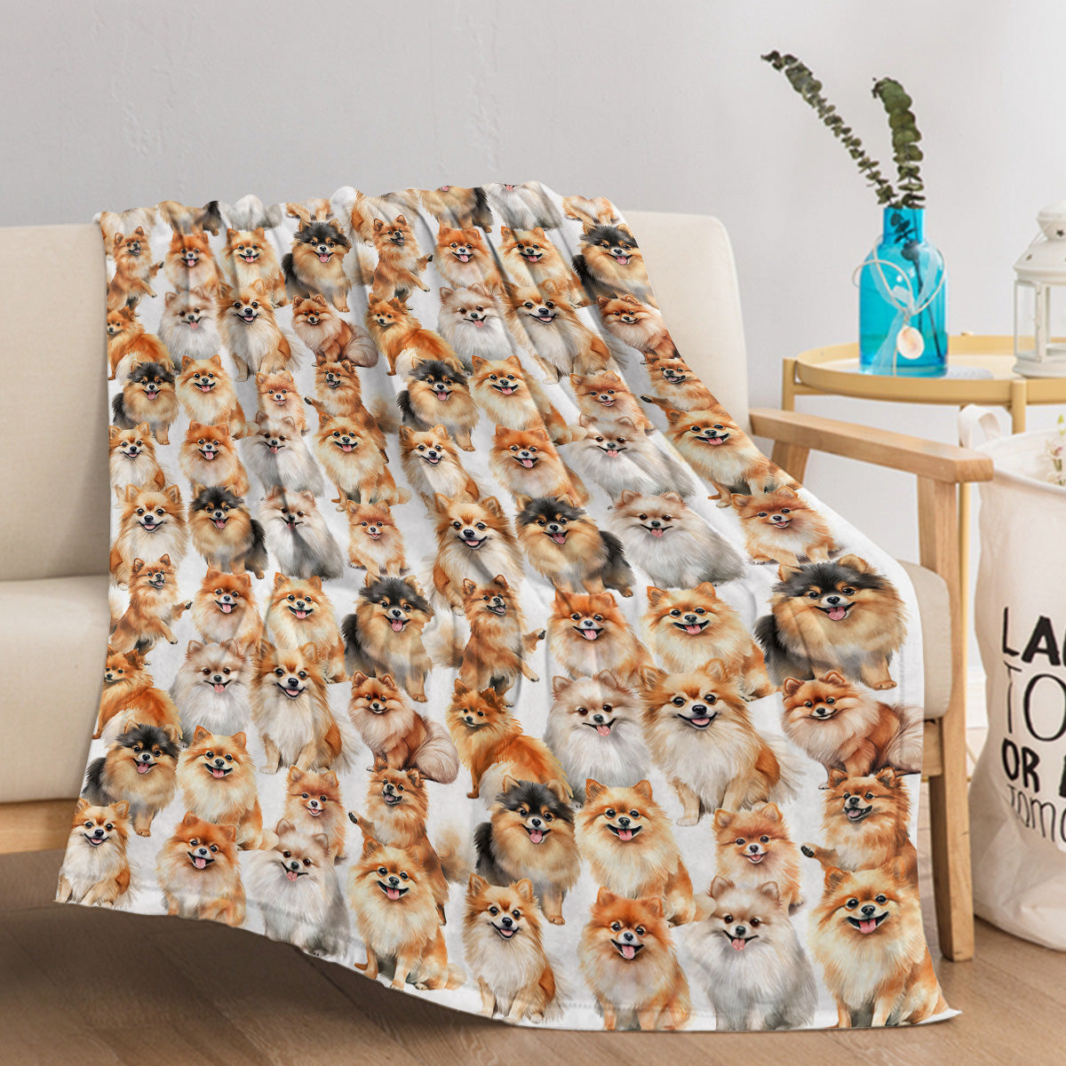 Pomeranian Dog Throw Blanket - Soft Flannel Bed Cover for Dog Lovers - 150x200cm Brown