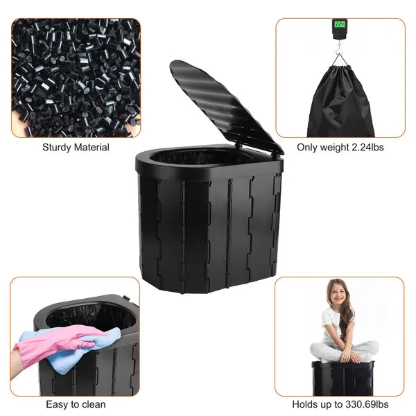 Portable Foldable Travel Toilet - Cleanable Commode with Lid
