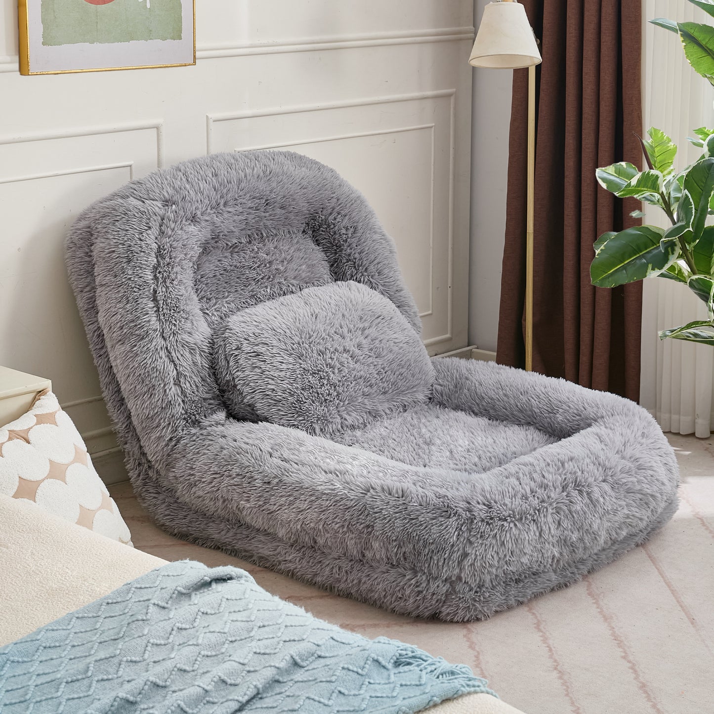 5-Position Adjustable Human Dog Bed & Lazy Sofa - Light Gray