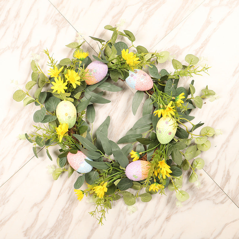 Small Leaf Eucalyptus Easter Wreath - 40cm Decorative Flower & Egg Garland