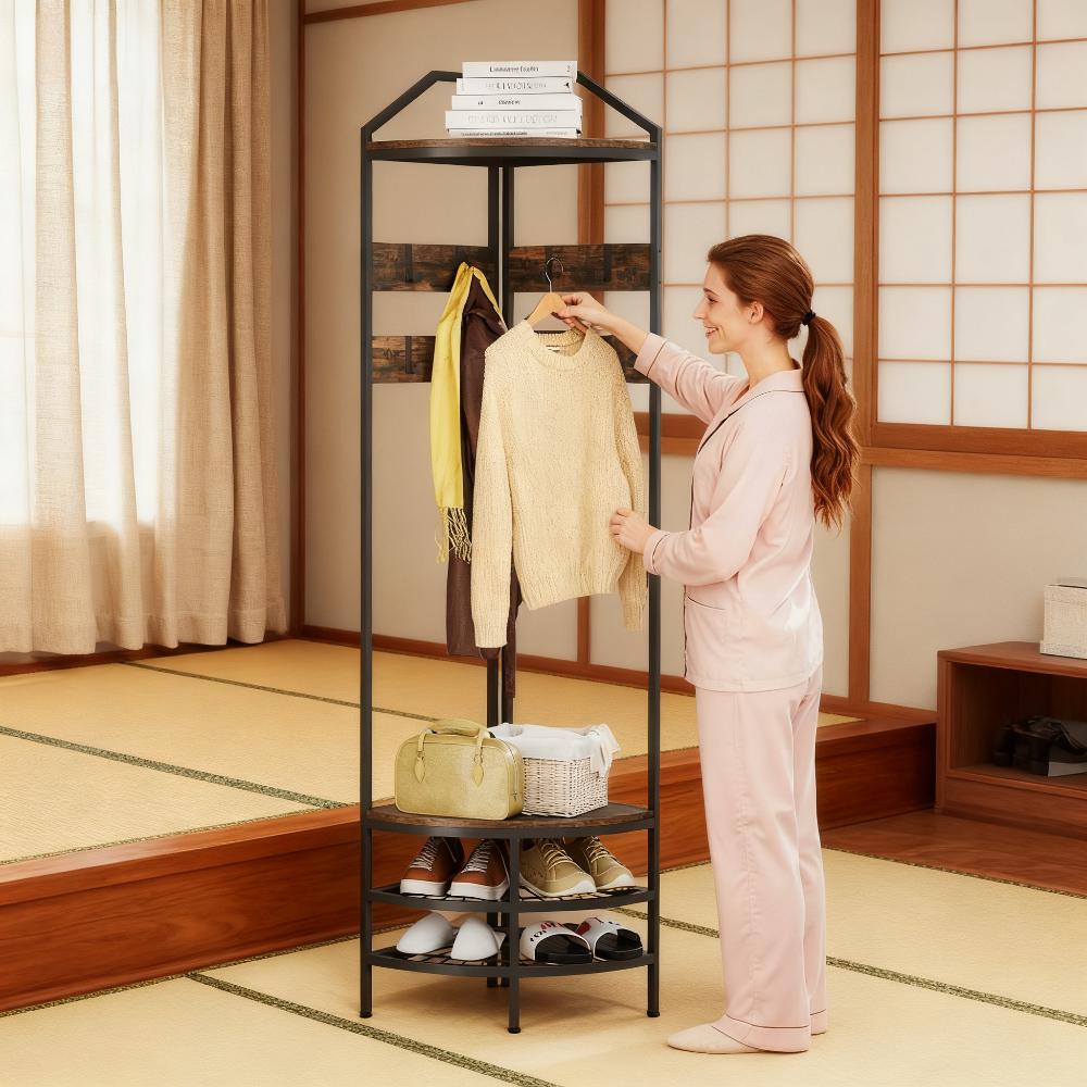 Industrial 4-Tier Coat Rack Hall Tree with Shoe Storage