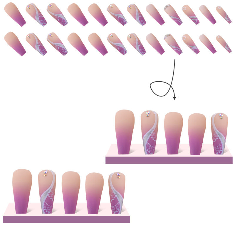 Long Jelly Glue False Nails - Bohemian Lace Style