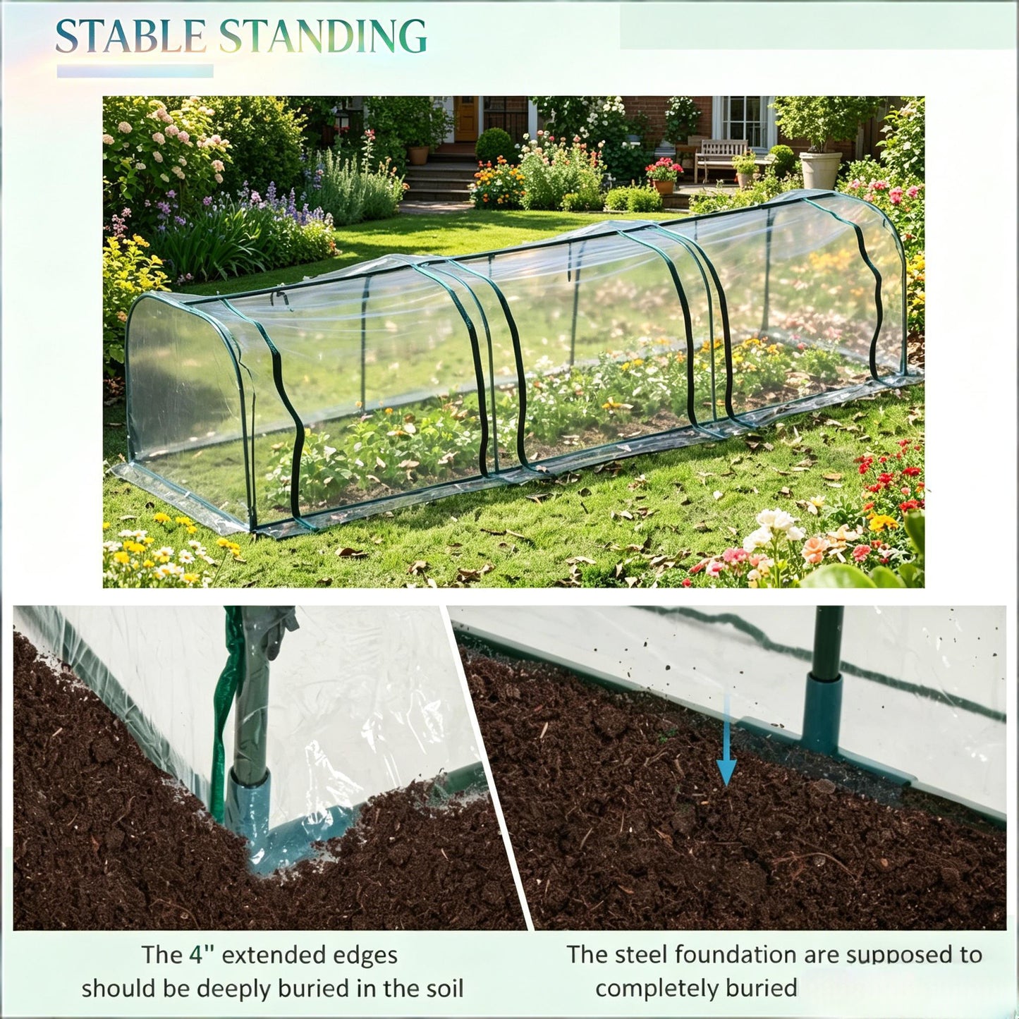 Portable Tunnel Greenhouse - Clear & Dark Green Options