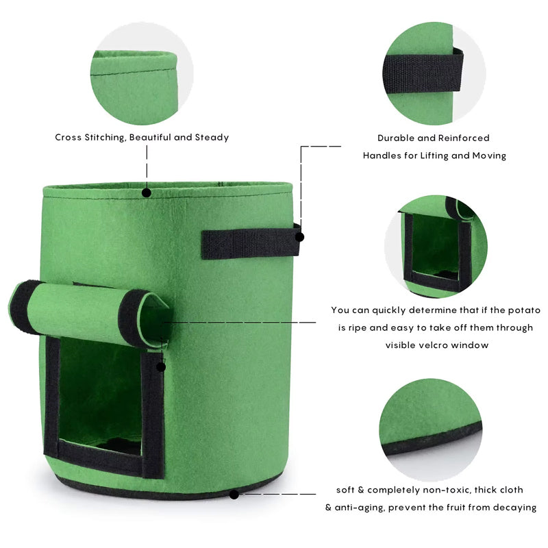7 Gallon Garden Potato Grow Bags - 5 Pack with Handles & Visual Window