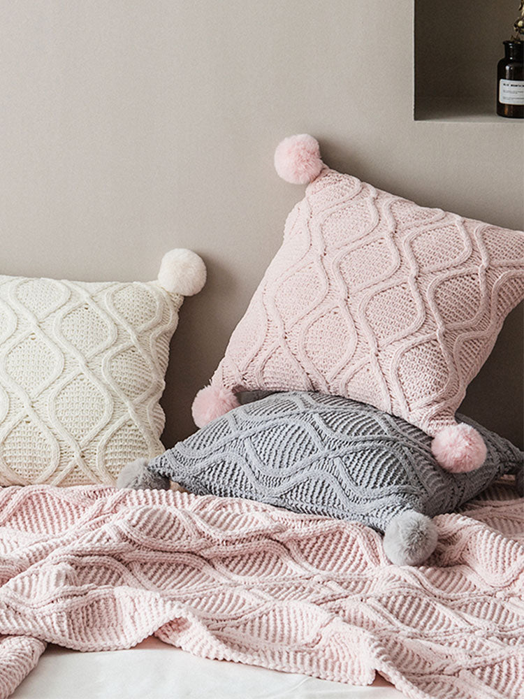 Wind Ball Girl Pillow Cover 45x45cm - Knitted Cushion for Living Room