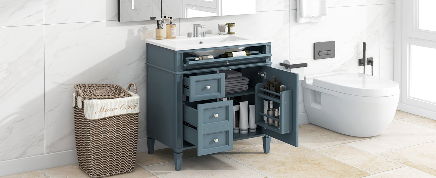 30'' Modern Bathroom Vanity with Sink & Storage - Blue