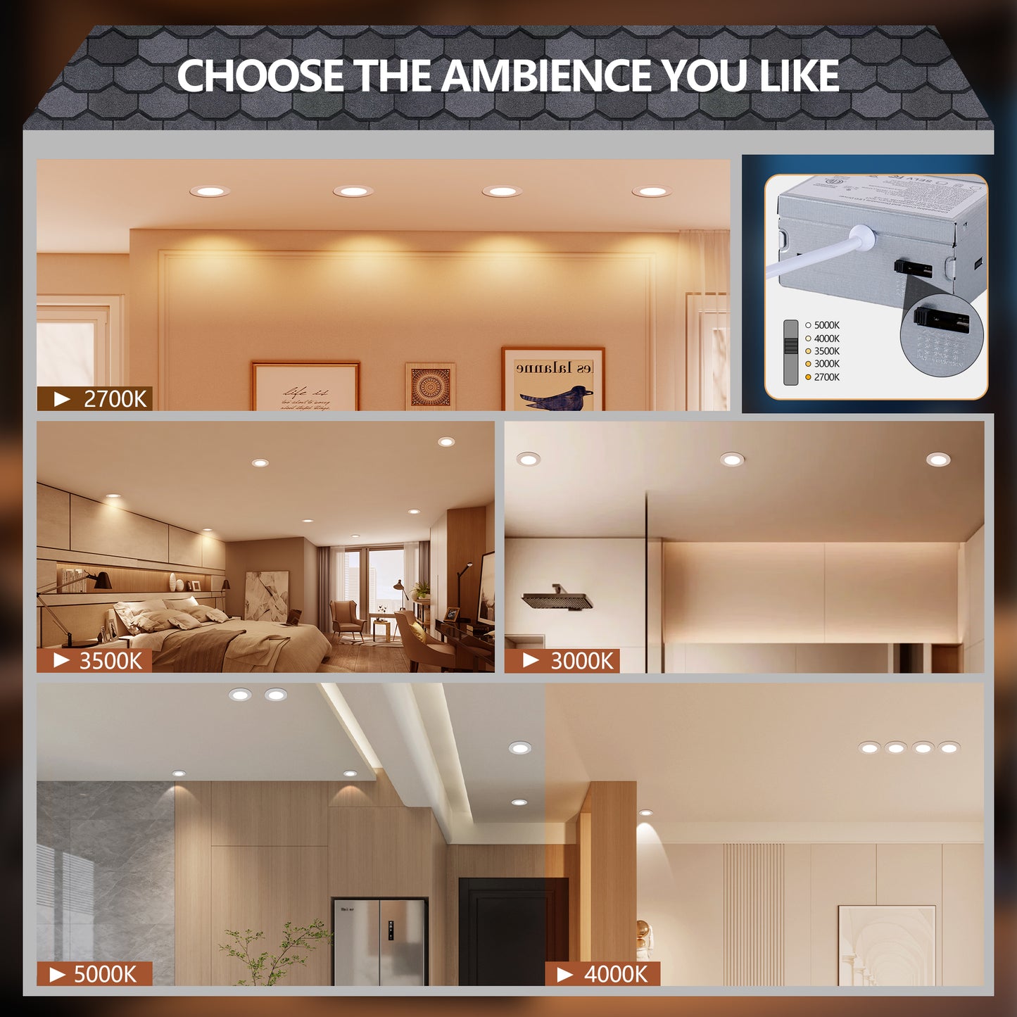 12 Pack 4-Inch Recessed LED Lights with Night Light Dimmable 5 Color Options