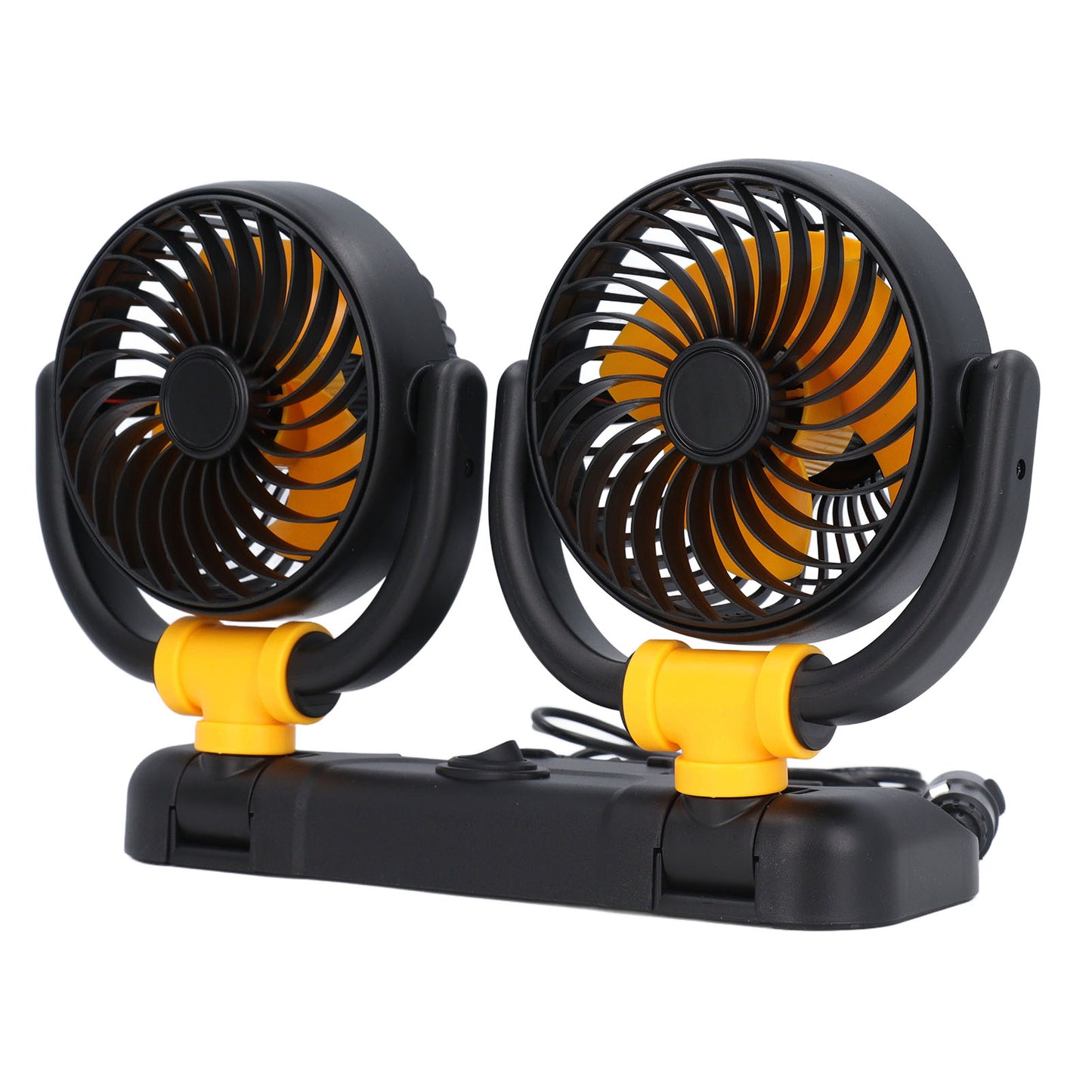 Dual Head Car Fan with 360° Rotation and 2 Speed Settings - DC12V