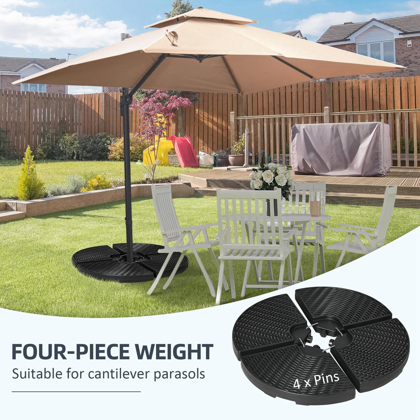 Patio Umbrella Base Weights - 4-Piece Sand or Water Filled, Black