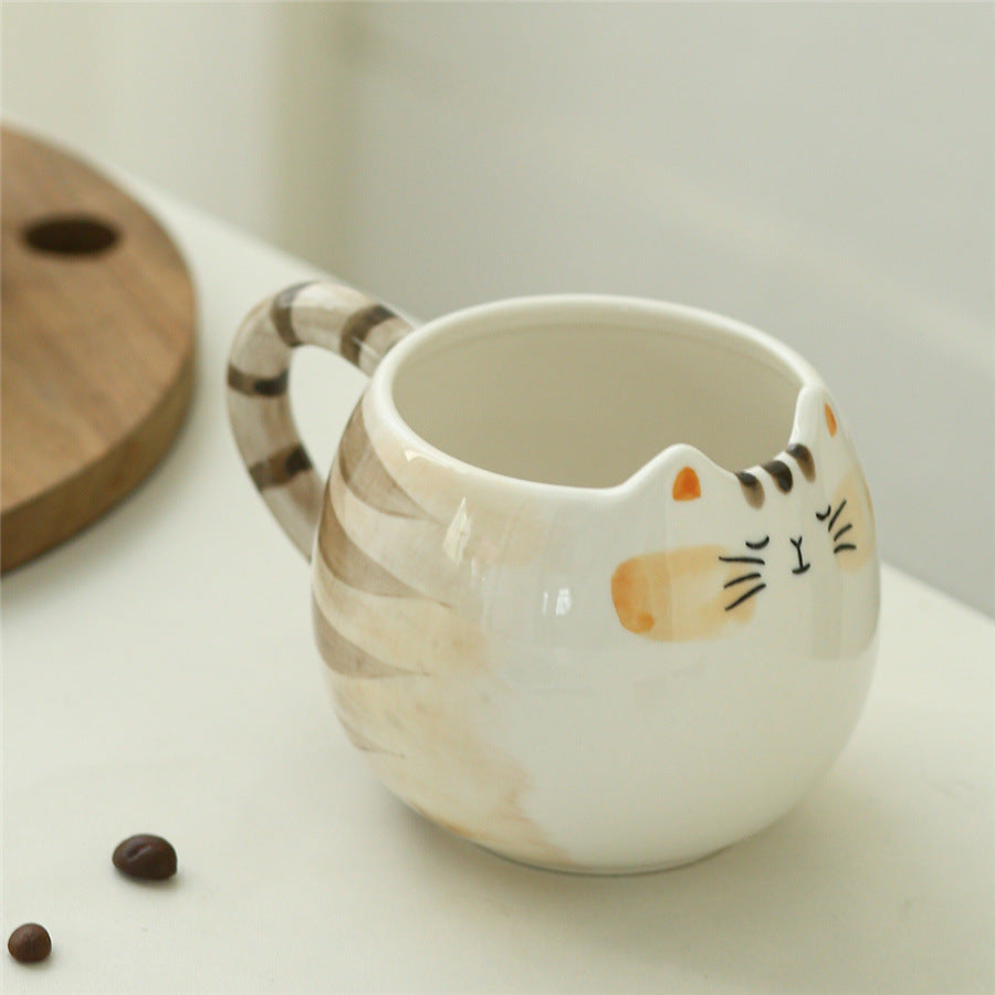 Hand-Painted Cat Ceramic Cup 380ml - Cute Kitten Shape Home Drinkware