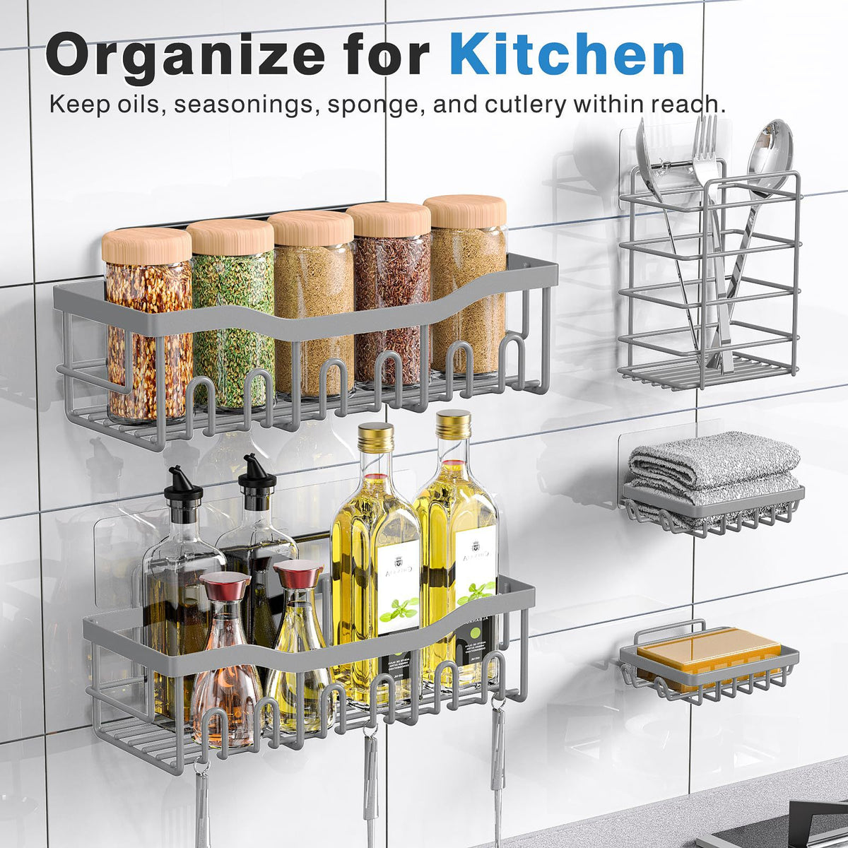 Wall-Mounted Bathroom Storage Rack 5-Tier Punch-Free Organizer