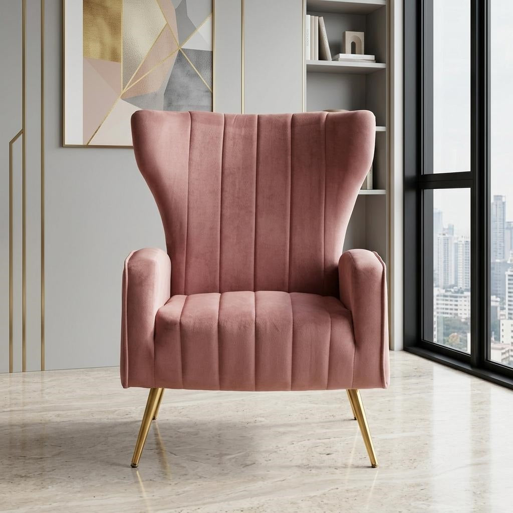 Velvet Accent Chair With Metal Legs, Modern Upholstered Armchair,