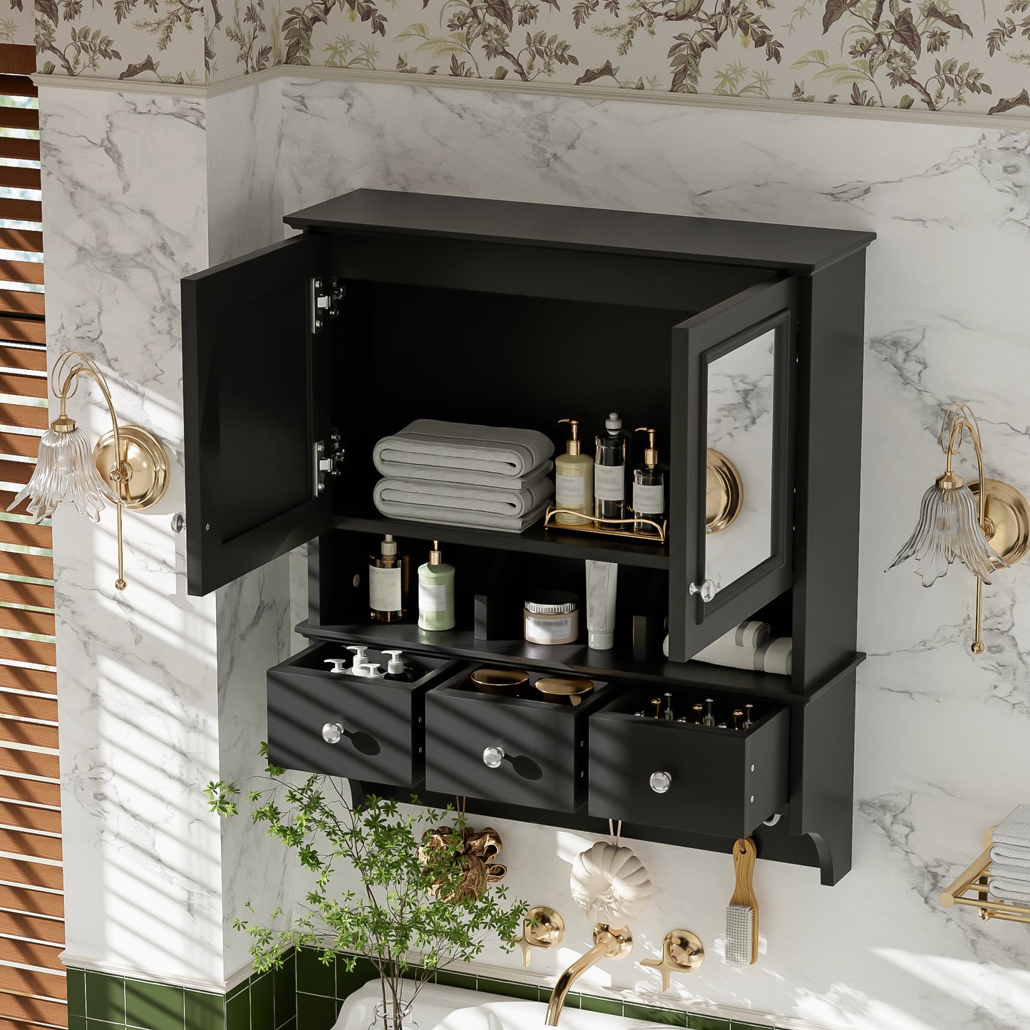 4-in-1 Bathroom Mirror Cabinet, 24-inch Wall Mounted Medicine Cabinet
