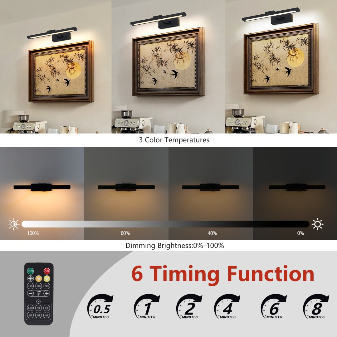 Battery Operated Picture Light with Remote - 16in Adjustable Art Light