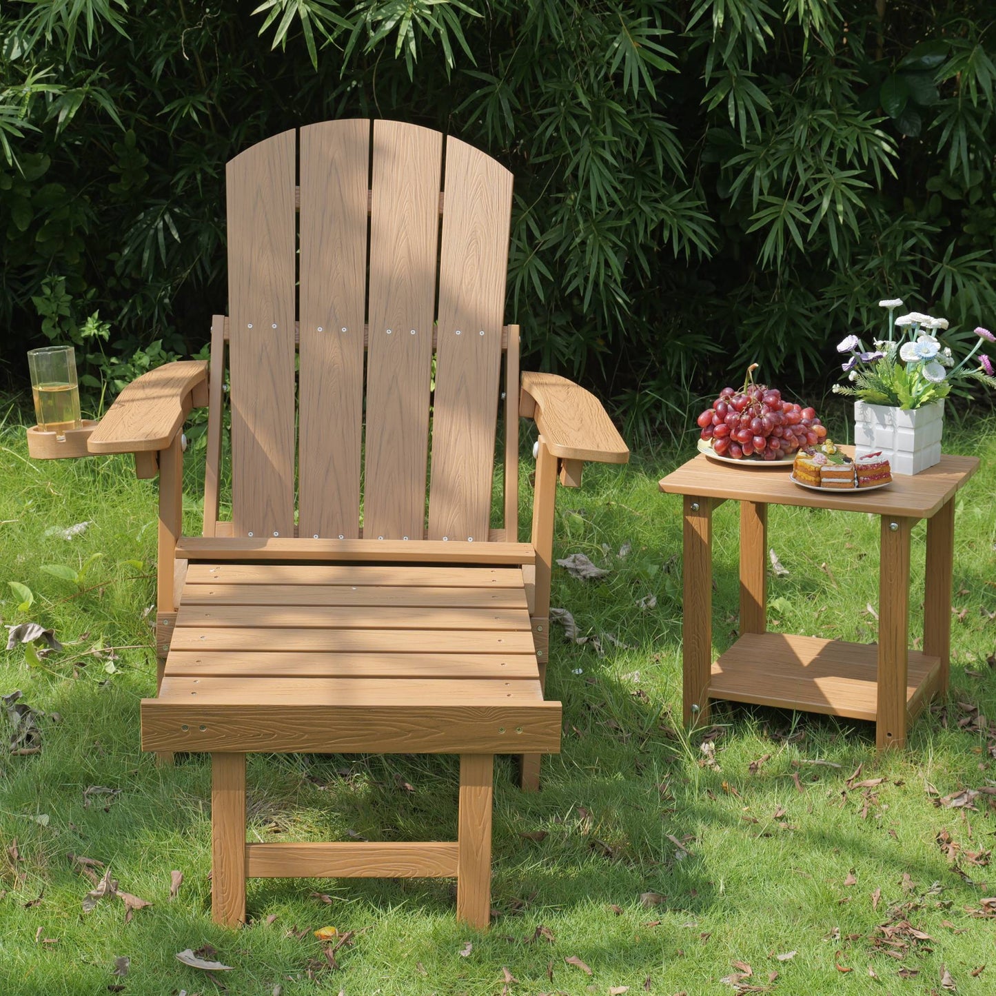 Outdoor Adjustable Lounge Chair With Cup HolderFor Patio Relaxation &