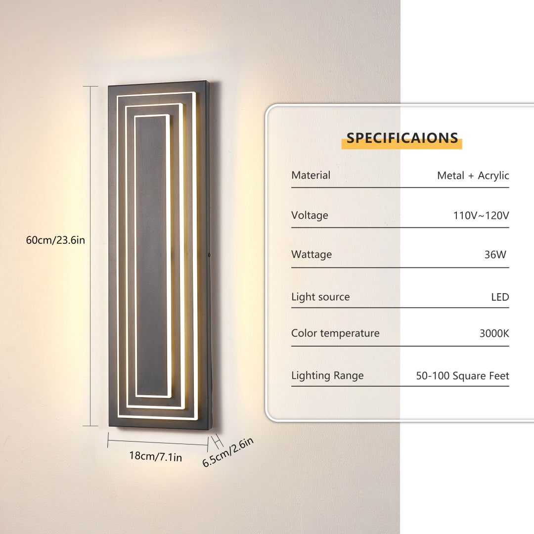 Modern Outdoor Wall Lights - 23.6 Inch LED Sconce, 2 Pack