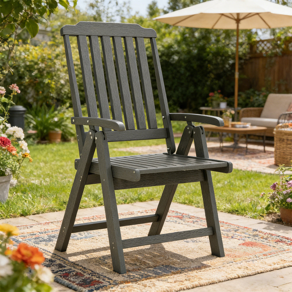 Foldable Patio Chair All-Weather HDPE Outdoor Dining With Armrest For