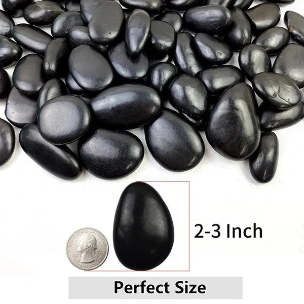 Premium Black River Rocks - 2-3 Inch Polished Pebbles, 38lbs
