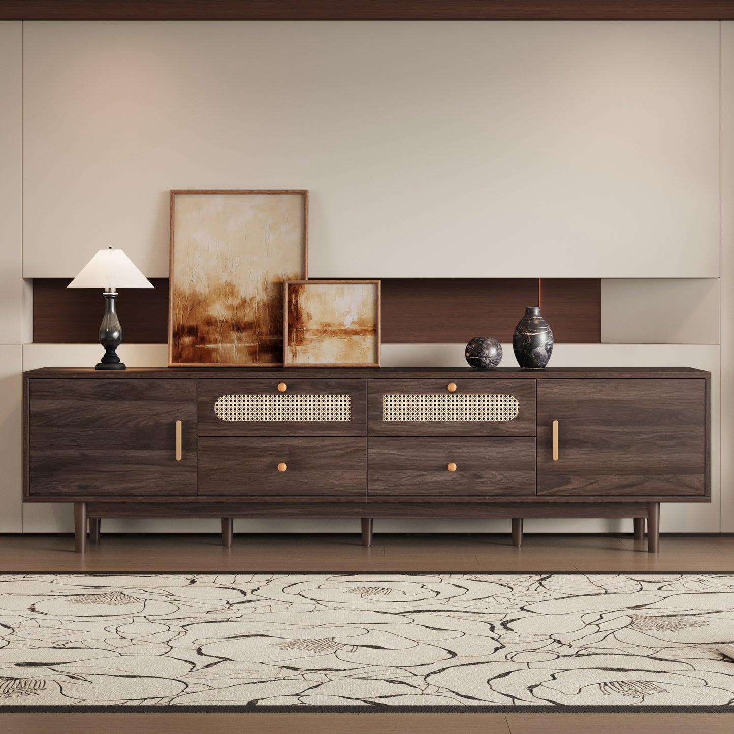 76" Modern TV Stand with Drawers for Living Room - Dark Brown