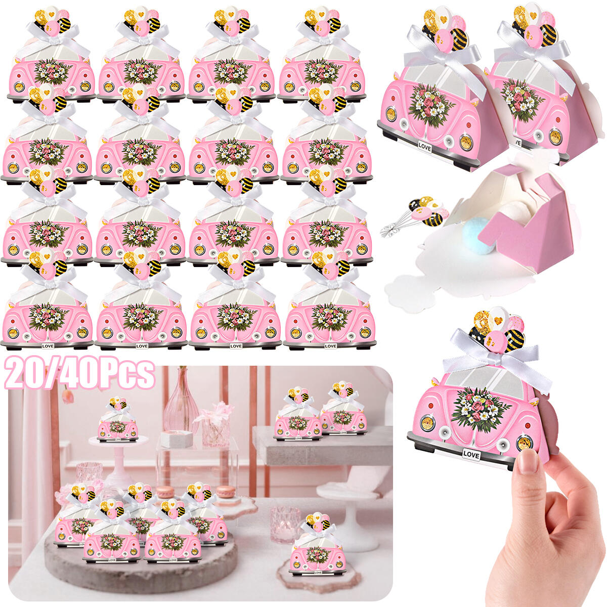 20-Pack Pink Wedding Party Favor Treat Boxes - 10x8x4.5cm