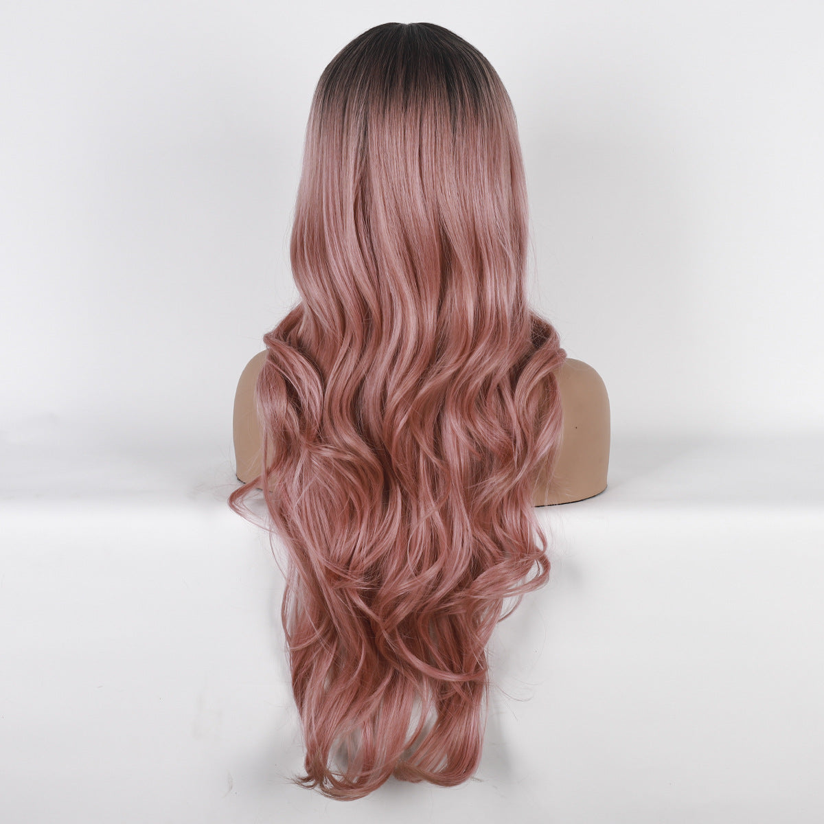 Long Curly Hair Wig with Bangs - Pink