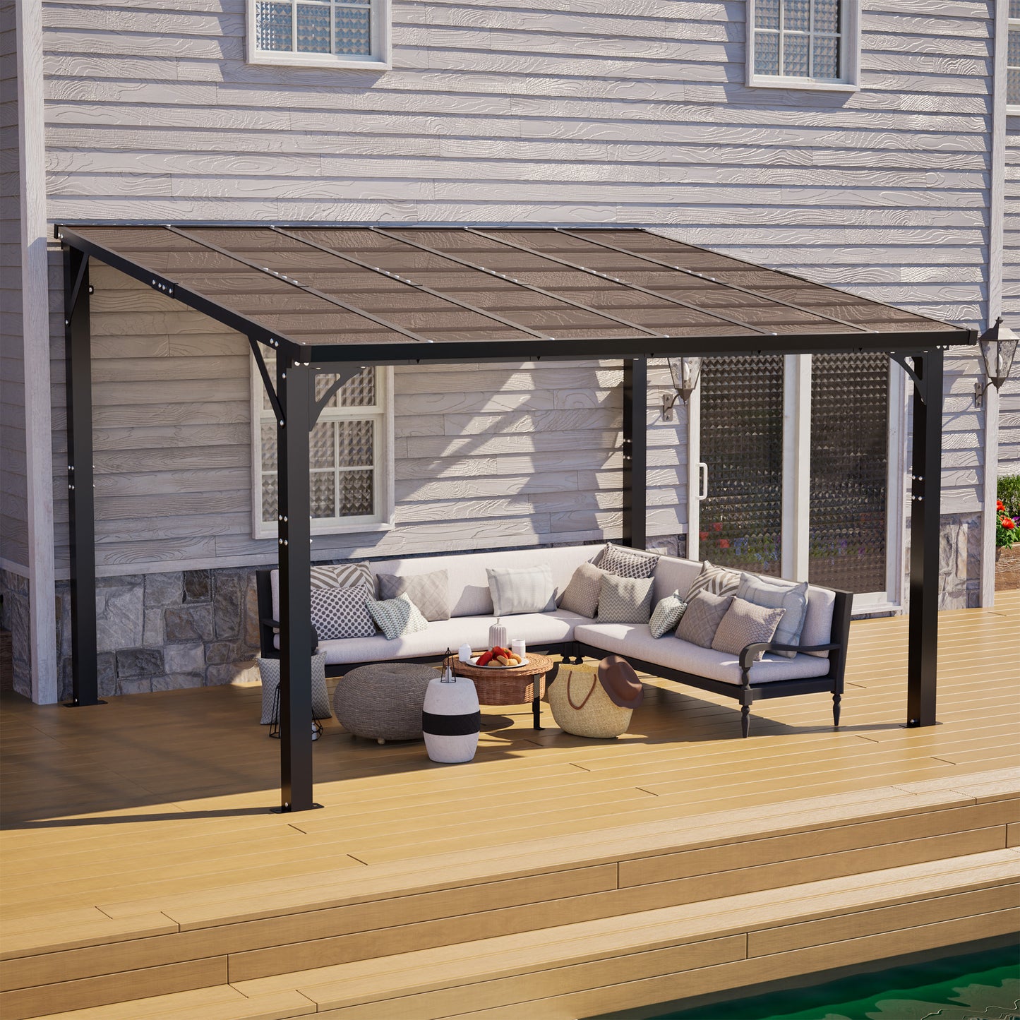 12x10 FT Hardtop Gazebo with Tinted Roof - Brown