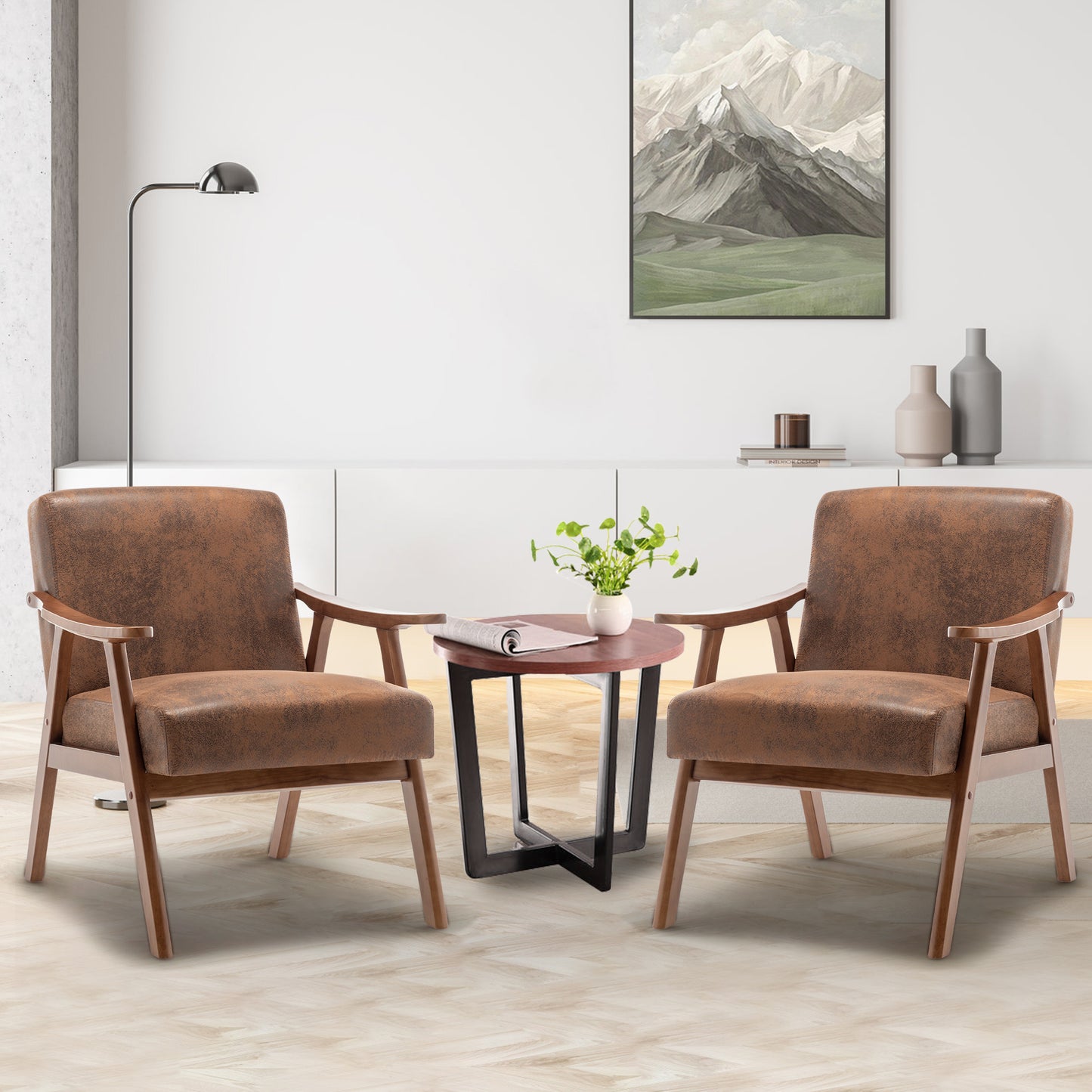 Mid-Century Modern Accent Chair with Solid Wood Frame - Brown