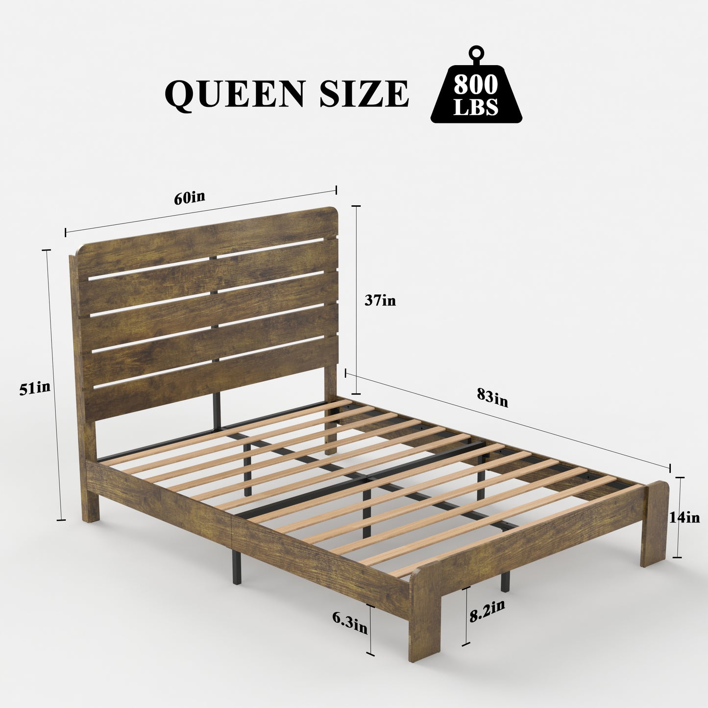 Queen Platform Bed Frame with Underbed Storage - Dark Brown