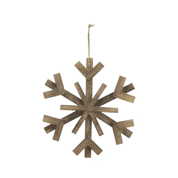 Large Fir Wood Snowflake Ornaments - Set of 2 for Holiday Decor
