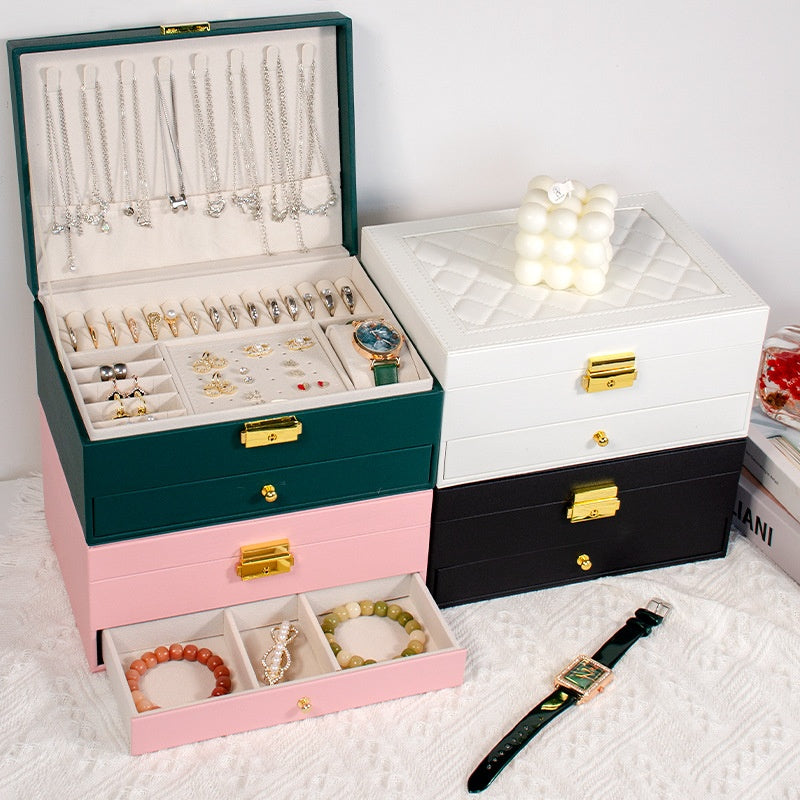 Multi-Compartment Jewelry Storage Box with Removable Drawer - Elegant Necklace and Earring Organizer