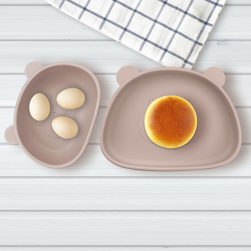 Children's Silicone Food Bowl and Plate Set with Suction Cup - Bear Design