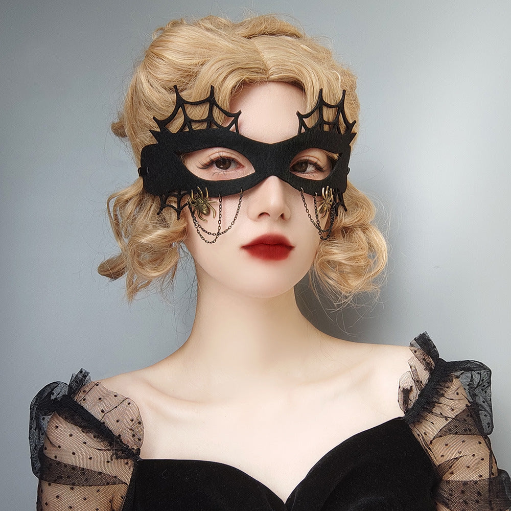 Halloween Witch Spider Web Mask - Felt Cloth Costume Mask for Adults