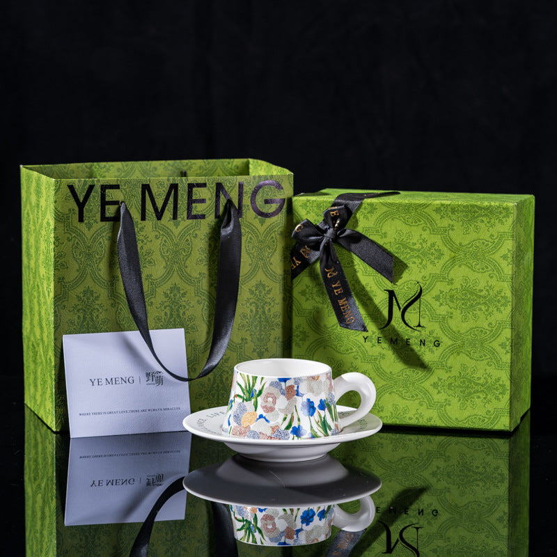 Elegant Iris Flower Ceramic Coffee Cup Set with Gift Box - Multiple Styles & Sizes