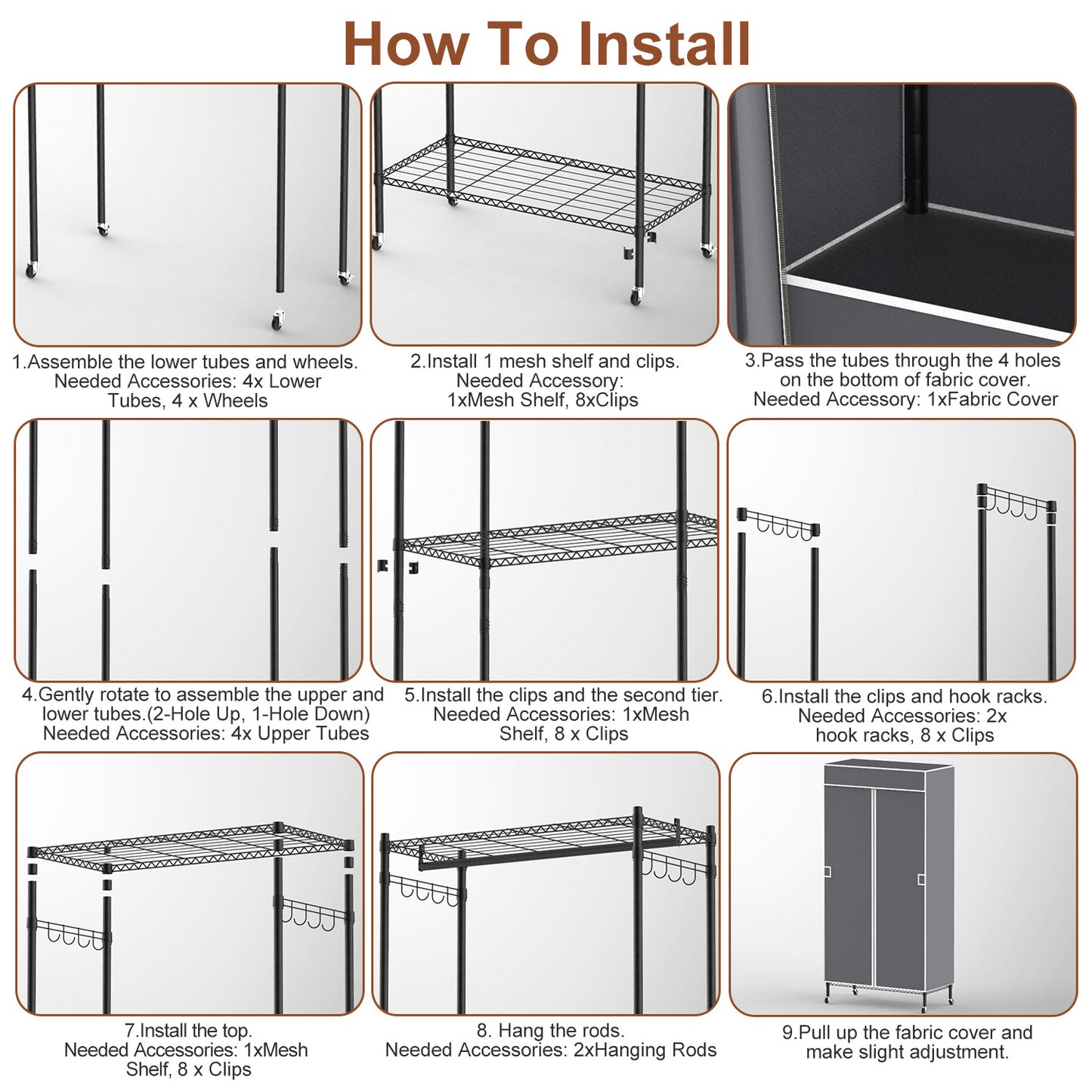 1Pc 2 Tier Foldable Clothing Rack With Cover Portable Wardrobe Closet