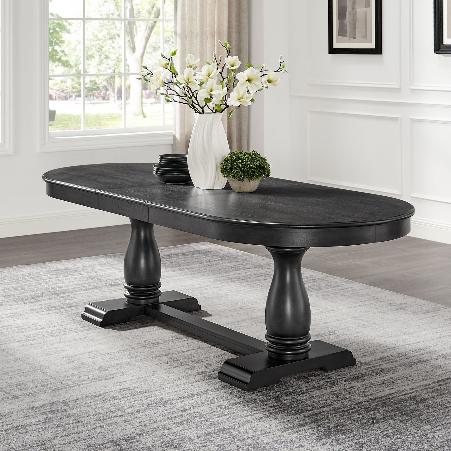 94 Inch Extendable Wooden Dining Table for 6 - Dark Oak