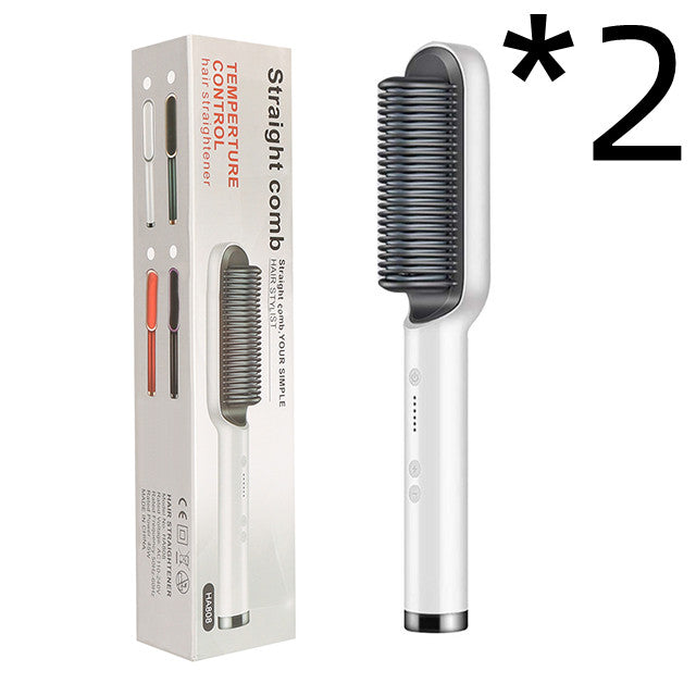 2-in-1 Hair Straightener Curling Iron Hot Comb with Negative Ions - Multi-Functional Electric Hair Styling Brush