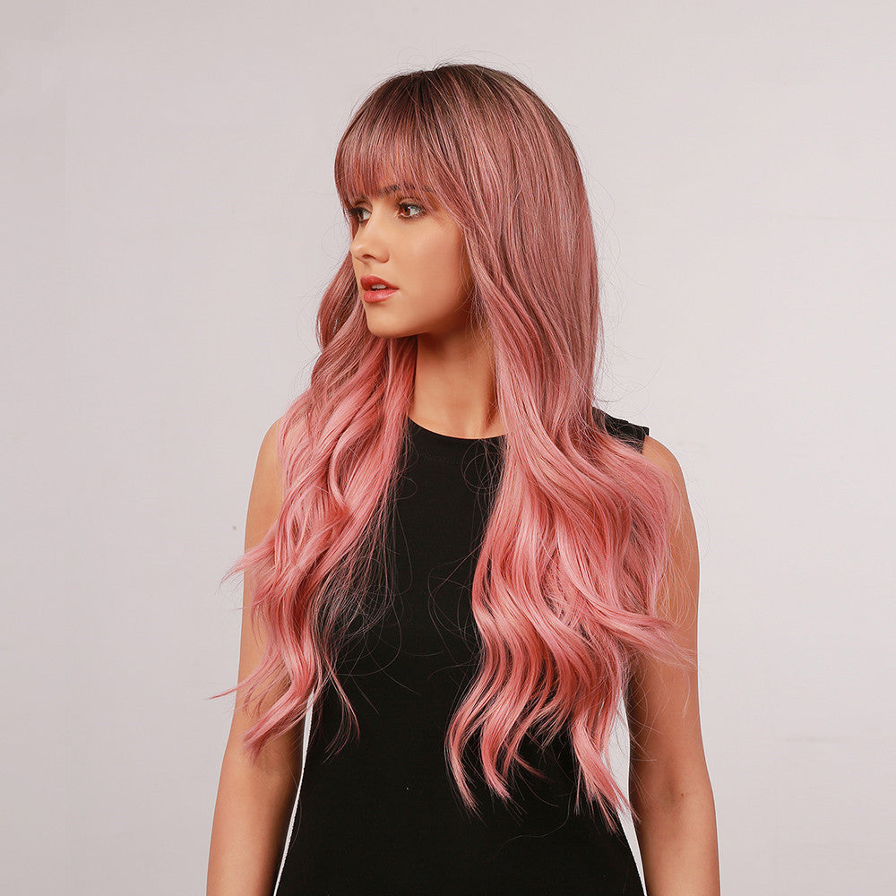 Long Curly Synthetic Wig for Ladies with Pink Gradient Color - Natural Look & Comfortable Fit
